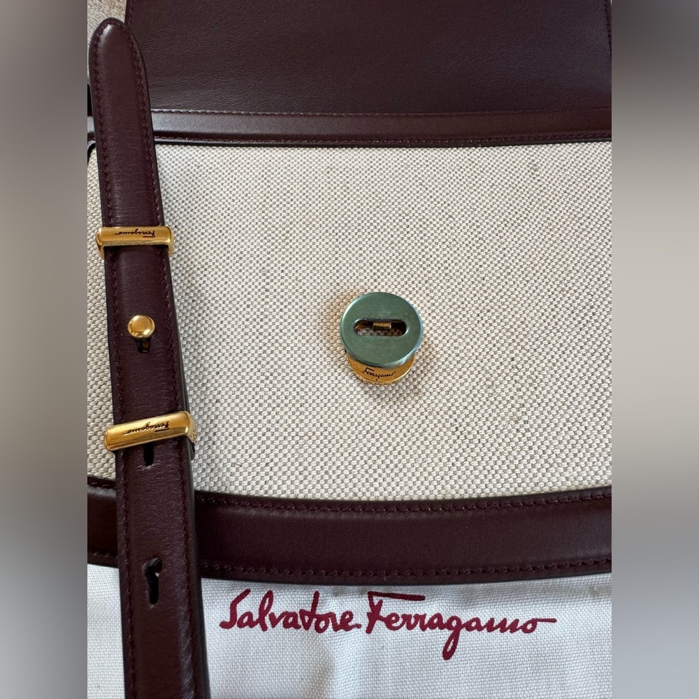 NEW🔥FERRAGAMO Trapezio Canvas & Leather Crossbody Bag🔥 - Picture 13 of 16